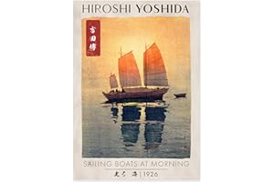 Animato Sailing Boats At Morning Japanese Woodblock Print, Modern Poster Japan Wall Art Exhibition Ukiyo-E Home Decor, Archival Matte, A3 (Print Only) - 42x29.7cm