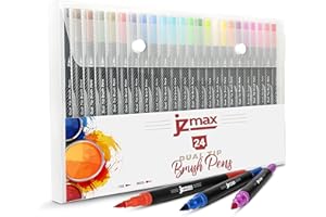 JZMAX Dual Tip Brush Pens Art Supplies Colouring Pens Set- Coloured Pens, Felt Tip Pens- Art Pens for Kids and Adult Colouring Books- Fine Tip for Drawing, Brush Tips for Calligraphy (24)