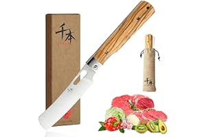 SENBON 440A Acier Inoxydable Ultra Pointu Poche Style Japonais Couteau De Chef Pliant Couteau À Éplucher Poignée En Olive Naturelle Camping Voyage En Plein Air Portable Couteau De Cuisine
