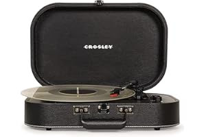 Crosley Discovery Portable Turntable - Bluetooth Record Player, 3-Speed Suitcase Vinyl Player, Home Turntables for Vinyl Records, Built in Stereo Speakers & Bluetooth Receiver, AUX Input, Black