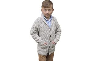 Aran Crafts Boy's Irish Soft Cable Knitted Shawl Cardigan (100% Merino Wool)