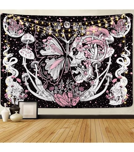 Uspring Gothic Totenkopf Wandteppich – 150x210 Cm Schwarzes Skelett & Sensenmann Design Für Schlafzimmer-Deko