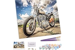 TAHEAT Paint by Numbers für Erwachsene, DIY Acryl Leinwand Ölgemälde Kit für Kinder, 16 x 20 Zoll Motorradmuster mit Pinseln und Acrylpigment ohne Rahmen