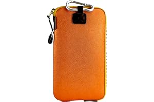 OneJoy Neopren Handyhülle mit Karabiner, Handytasche passend für 6,1-6,9 Zoll Mobiltelefone, große Reißverschlussöffnung und eine Innentasche [ Orange ]