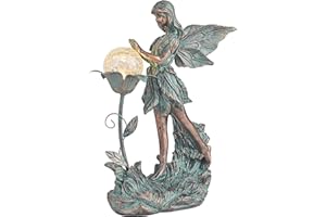 TERESA'S COLLECTIONS Figuras de Hadas de Jardín, Decoracion con Luces Solares, Estatuas de Jardín Exterior de Ángeles Jugando con un Globo de Vidrio Craquelado, Decoraciones de Patio (Bronce)