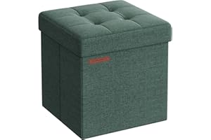 SONGMICS Puff Almacenaje 38 cm, Baúl de Almacenaje, Taburete Reposapiés, Verde Retro LSF27C01