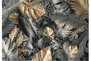 WALLARENA Carta Da Parati Fotografica Foglie Nero e Oro Monstera Tropicali - Include Colla - Moderna Design Carta per Pareti Soggiorno Camera Da Letto Sala Fotomurali In Tessuto Non Tessuto TNT (416x254 cm)