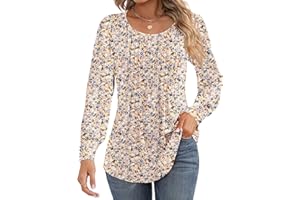 Cuptacc Tee Shirt Manche Longue Femme Col Rond Plissé Puff Sleeve Pull Femme Boutonnés Elegant