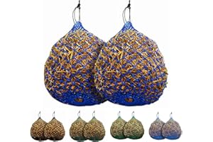 Majestic Ally 2 Pcs 1.25”x1.25” Holes Ultra Slow Feed 40” Very Sturdy Hay Net with Bottom Ring for Goat, Sheep and Livestock Simulatr grazing, Reduces Waste (Royal Blue)