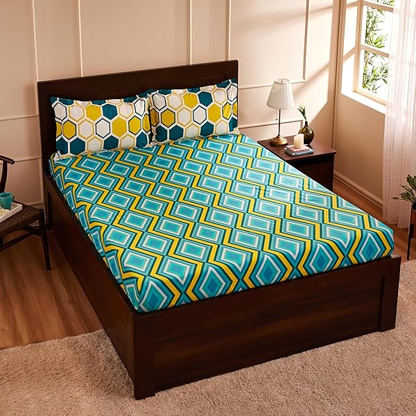 Sunshine 100% Cotton Bedsheet with 2 Pillow Covers 144 TC, Multi