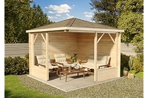 Alpholz 5-Eck Gartenlaube Maik-28 aus Massiv-Holz, Gartenhaus mit 28 mm Wandstärke, Garten Holzhaus inklusive Montagematerial, Geräteschuppen Größe: 300 x 300 cm, Spitzdach