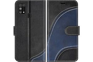 BoxTii Hülle für Galaxy M31, Leder Handyhülle für Samsung Galaxy M31, Ledertasche Klapphülle Schutzhülle mit Kartenfächer und Magnetverschluss, Schwarz
