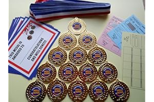 DWL WELL DONE AND CONGRATULATIONS MEDALS - 50MM METAL/RIBBONS AND CERTIFICATES SET OF 15