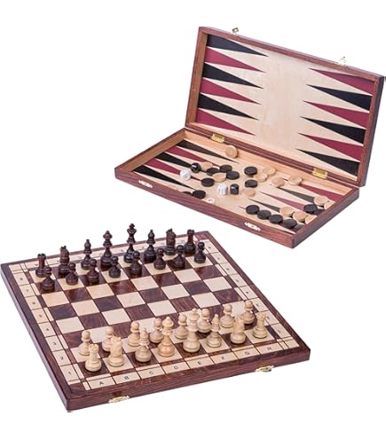 3-in-1 Holz Schachspiel - Schach, Backgammon & Dame In Einem Brett