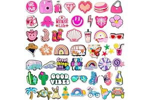 KINEARCHARMS 30 50pcs Summer Halloween Shoe Charms for Clog Accessories Pins for Adult Women Men Horror Goast Preppy Hippie Horse Pink Cowgirl Preppy Shoe Charms Party Favors