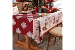 OWill Mantel de Navidad 150x200 cm,Mantel Antimanchas Rectangular con diseño de Copo de Nieve Blanco,Decoración Mesa,para Fiesta de Navidad Banquetes Cenas Cumpleaños,Rojo