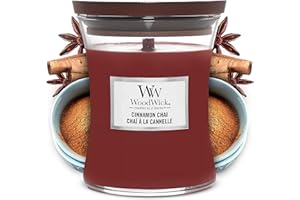 Mittelgroße WoodWick Duftkerze im Sanduhrglas mit knisterndem Docht, Cinnamon Chai, bis zu 60 Stunden Brenndauer