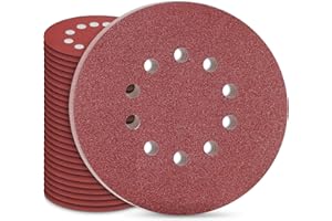 STEBRUAM 30 Piezas Discos de Lijado 225,9 Pulgadas Papel Abrasivo 10 Agujeros Discos Lija Redondas 60 Grano,Papeles de Lija Abrasivos para Lijadora de Paredes Techos