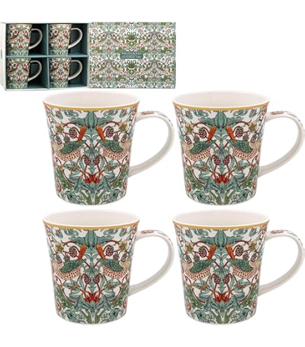 Set Di 4 Tazze Da Collezione Busy Bees - Acquario Fiori E Api In Stile Acquerello, 220 Ml