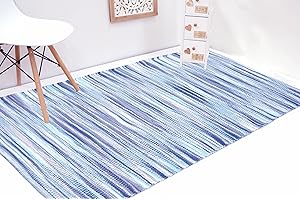 ARTE TAPPETI TALLY Tappeto Cotone, Lavabile, per Camera da letto, Camera Bambini, Antiscivolo (110x170cm, Blue)