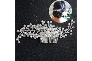 KAYZON Bridal Hair Comb, Silver Hair Accessories, Pearl Wedding Hair Pins Crystal Headpiece Hair Side Comb For Bride Bridesmaid Girls