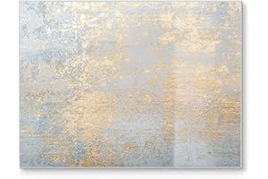 DEQORI Planche à découper en verre | Grande taille 40 x 30 cm | Motif mur avec structure dorée | Planche à découper design pour cuisine | Planche à petit-déjeuner antibactérienne & antidérapante |