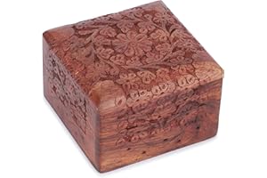 Ajuny Boîte à Souvenirs Décorative en Bois Sculptée à la Main Armoire à Bijoux Coffre au Trésor Porte Bibelots Rangement Organisateur de Voyage Idées Cadeaux Parfaites pour Hommes et Femmes