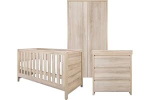 Tutti Bambini Modena Nursery Furniture Set (3 Piece) | Convertible Baby Cot Bed, Chest of Drawers Changer and Wardrobe Set | Solid Wood Furniture (Oak)