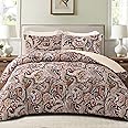 Exclusivo Mezcla Coverless Duvet Set with 2 Pillowcases, 7.5 Tog Double Size Reversible Duvet All Seasons with Paisley Pattern, Lightweight and Warm, Black and Camel
