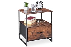 ‎RELAXDAYS Relaxdays Stolik nocny industrialny, 2 półki, stolik pomocniczy z szufladą, metal i płyta MDF, wys. x gł.: 50 x 45 x 40 cm, czarny/brązowy