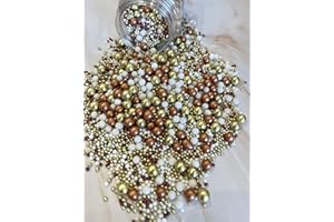 CAKE N BAKE Metallic/Shimmer Balls Edible Cupcake Cake Topper Sprinkles (90G Tub) (Gold, Copper and White Mix)
