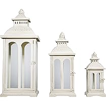 Set 3 Lanterne Vintage Per Candele | Altezze 26/35/50cm, Bianco Crema - Foto 3
