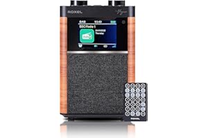 Roxel Vogue Portable DAB/DAB+ FM Radio & Wireless Speaker with Clear Sound, Alarm Snooze Function, Remote Control, USB, LCD Screen, Carrying Strap, 80 Radio Presets, Rechargeable Battery (Walnut)