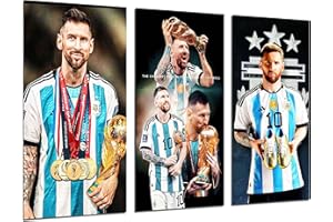 CUADROS CÁMARA Zdjęcia Aparat Zestaw 3 dekoracyjne plakaty na ścianę, Dekoracja Salon Nowoczesny, Sypialnie, Pokój, Piłka nożna, Messi, Argentyna, (97 x 62 cm)