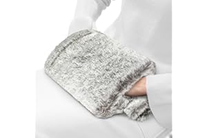 obqo Wärmflasche mit Weichem Bezug | 2,0Liter Groß Wärmflaschen Flauschig Naturkautschuk Auslaufsicher Taschendesign Handwärmer Bettflasche Wärmeflasche Geschenk für Kinder Erwachsene (Braun)