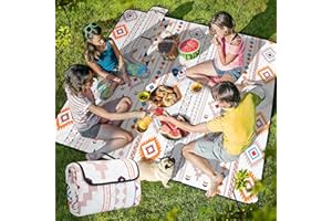 WildFun Outdoor-Picknickdecke 200x200cm (groß), wasserdichte, sanddichte Picknickmatte mit Trageriemen, waschbar, faltbar und tragbar für Camping, Strand, Park, Garten (Boho gemischt)