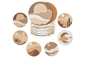 JJ PRIME - Juego de 6 Posavasos de cerámica | Posavasos absorbentes con Soporte | Posavasos para Bebidas con Base de Corcho, Posavasos de Vidrio Antideslizantes y antiarañazos (Arte Bohemio)