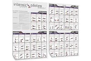 intensic SPORTS Pilates Workout Poster | 60 effektive Fitness-übungen für Home-Training Abnehmen & Muskelaufbau | Bauch Beine Po ohne Geräte | Ganzkörper-training Zuhause ohne Reformer Board und Wand