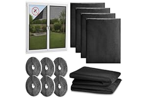 Mexgcom 6 Stück Fliegengitter Fenster, 130 x 150cm Insektenschutz Fenster mit Klettband Selbstklebend, Moskitonetze für Fenster schützen die Familie vor Insekten (Schwarz)
