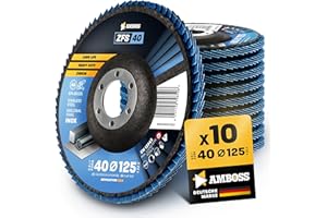 10x Fächerscheibe Ø125mm K40 für Stahl/Edelstahl - Polieren Entroster Kehlnaht schleifen - AMBOSS Werkzeuge ZFS Lamellenschleifscheibe blau Winkelschleifer - Profi Zirkon Schleifmop