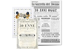 KAÏDENSÏ Idea Regalo Compleanno Originale 30 Anni Uomo - Giornale La Gazzetta con Certificato 30 Enne Migliore del Mondo - Maxi Biglietto Auguri - Idee Regali Gadget Originali - Scherzi Biglietti Divertenti