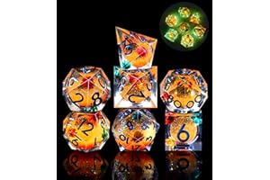 SIQUK 7 Pièces Dés Liquid Core Dés Polyédriques Lumineux Jeu de Dés D4 D6 D8 D10 D12 D20 D% pour DND RPG MTG
