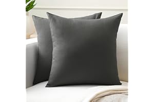 Encasa XO Conjuntos de Almohadas de algodón de algodón de 2 I 16x16 in (40 x 40 cm) - Gris carbón I No Insertar I Plain Square Cubas de Almohadas I Lavable | para Uso en Interiores