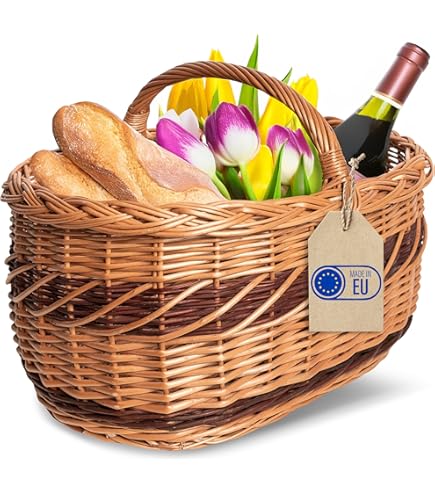 Set 3 Cestini Vimini Ovale Con Manico - Colore Mogano, Organizzazione Casa - Foto 5