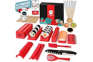 Aya Le Sushi Maker 3 - Coffret Premium 25 Pièces - Assistant IA - Recettes - Appareil et Moules à Sushi - Couteau Expert et Natte en Bambou - Vidéos d'Instructions - Kit pour Maki et Nigiri