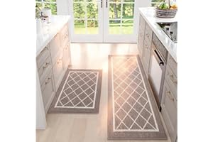 BEQHAUSE-Kitchen-Rugs-Non-Slip-Kitchen-Mats-for-Floor Machine Washable Kitchen Rugs 2 Pieces Brown Kitchen Runner Carpet with TPR Backing, Rolled Packaging, 50X76cm+50X122cm