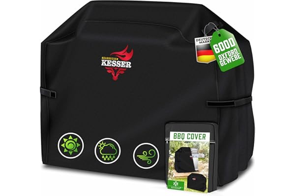 Kesser® - Housse de protection pour barbecue à gaz de qualité supérieure - Résistante aux intempéries - Pour Weber, Brinkmann, Char Broil - Tissu Oxford 600D indéchirable - 147 x 61 x 122 cm - Noir