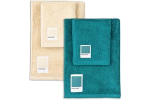 OSAMA HOME PANTONE™ - Asciugamani Bagno Viso e Bidet Spugna Puro Cotone 100% Certificato OEKO-TEX, 2 Set Asciugamani Bagno 50x100 e 40x50 Morbidi e Assorbenti anche come Asciugamano Palestra, Ottanio e Vaniglia