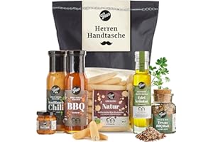 ‎GEPP'S Gepp’s Feinkost Herrenhandtasche I Lustiges Männergeschenk gefüllt mit Delikatessen wie Knoblauch-Chili-Sauce, Edelkräuter-Olivenöl, Texas BBQ Rub I Geschenk-idee zu Weihnachten
