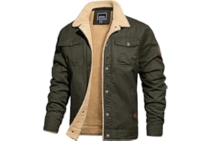 TACVASEN Mens Jacket Sherpa Lined Trucker Fleece Jacket Military Casual Cargo Jacket